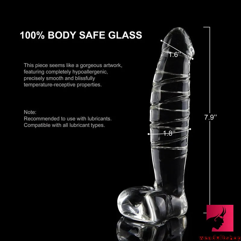 7.9in Body Safe Glass Dildo Toy For Anal Vaginal Massaging