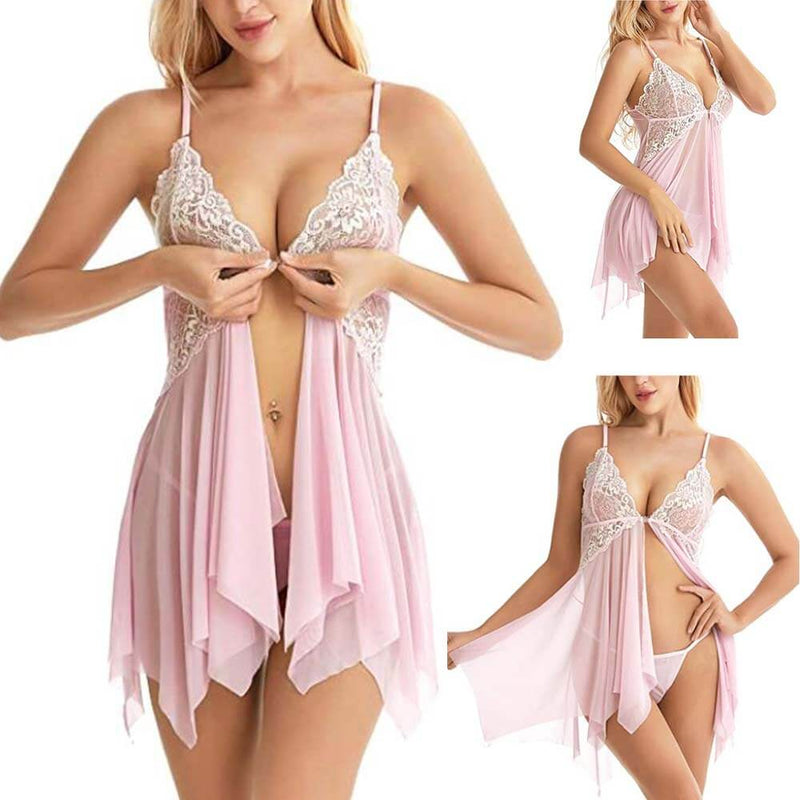Sexy Lingerie Sleepwear Erotic Womens V Neck Lace Babydoll - Adult Toys 