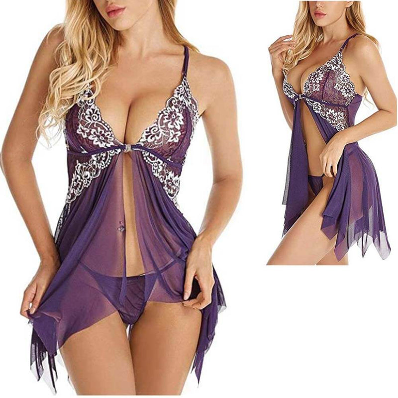 Sexy Lingerie Sleepwear Erotic Womens V Neck Lace Babydoll - Adult Toys 