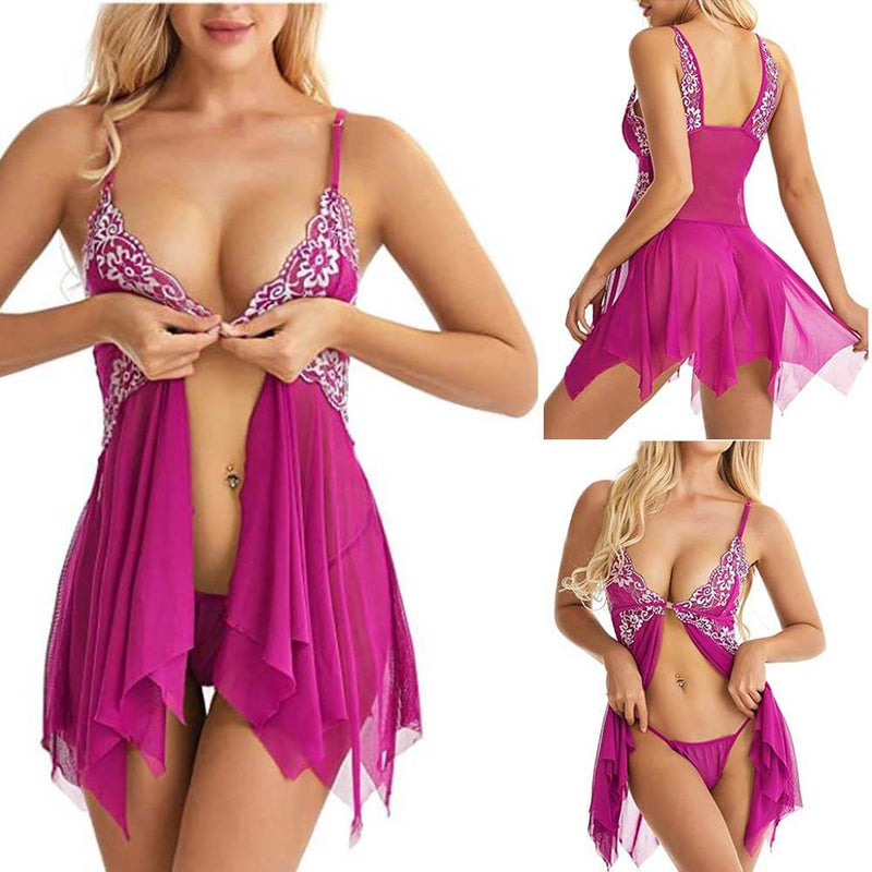 Sexy Lingerie Sleepwear Erotic Womens V Neck Lace Babydoll - Adult Toys 