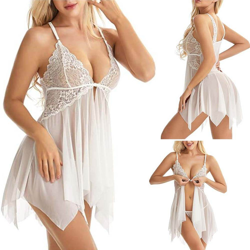 Sexy Lingerie Sleepwear Erotic Womens V Neck Lace Babydoll - Adult Toys 