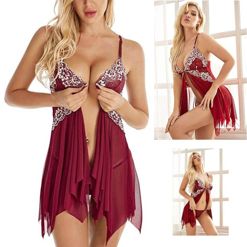 Sexy Lingerie Sleepwear Erotic Womens V Neck Lace Babydoll - Adult Toys 