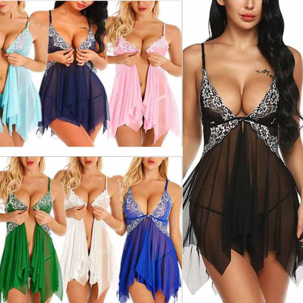 Sexy Lingerie Sleepwear Erotic Womens V Neck Lace Babydoll - Adult Toys 