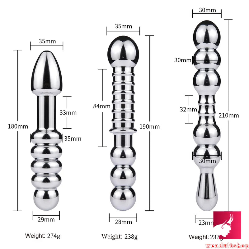 7.09in 7.48in 8.27in Dual Heads Stainless Steel Dildo Butt Plug