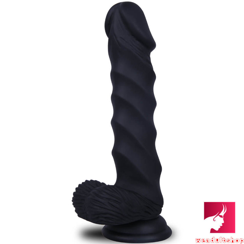 8.27in Black Body Safe Spiral Design Dildo Sex Toy For Men