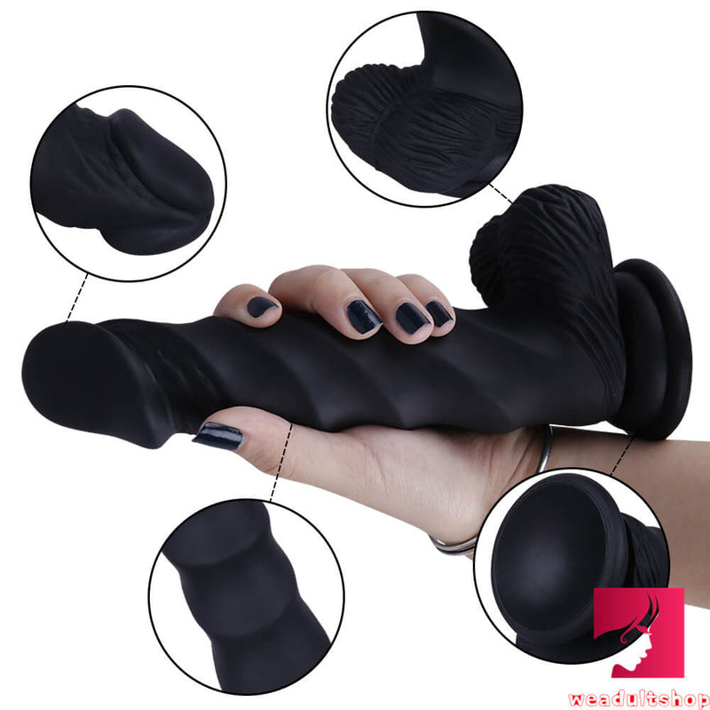 8.27in Black Body Safe Spiral Design Dildo Sex Toy For Men