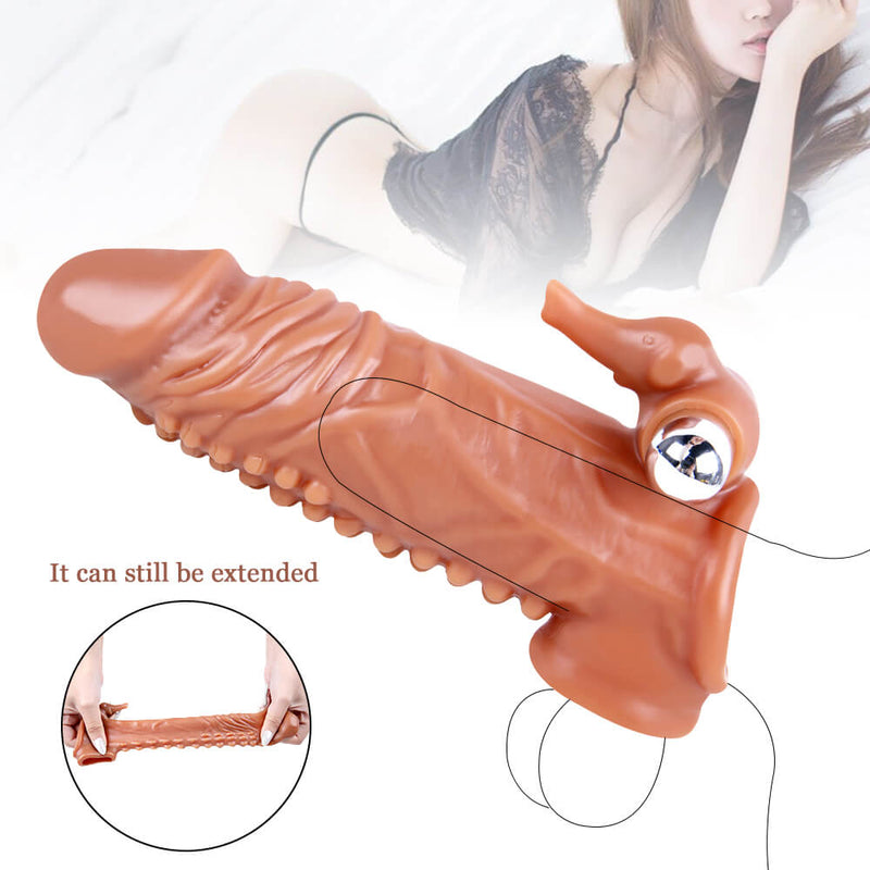 6.69in Penis Extension Vibrating Sleeve Stretchy Condom Sex Toy