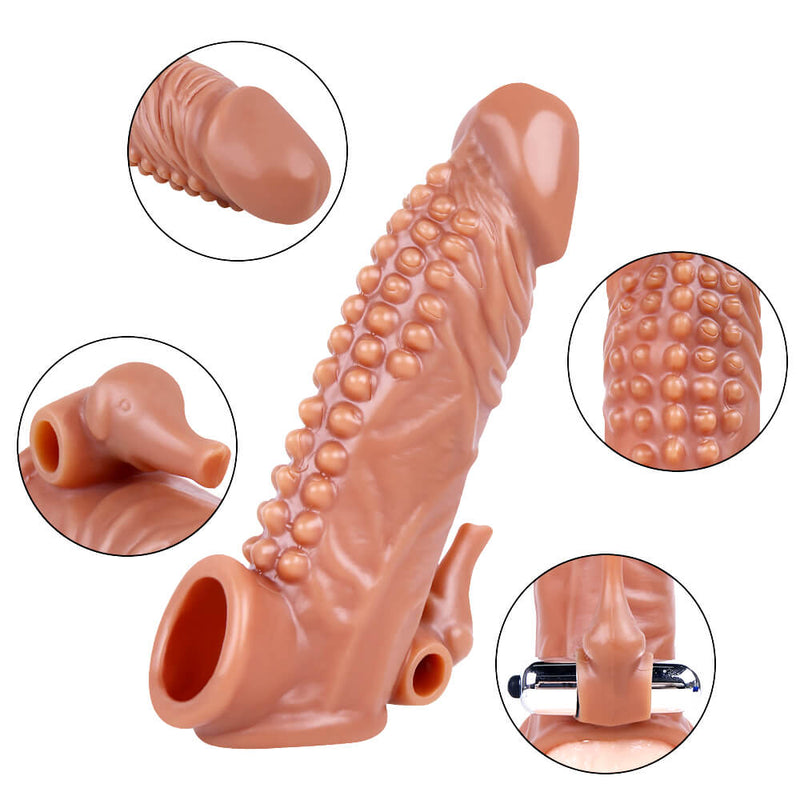 6.69in Penis Extension Vibrating Sleeve Stretchy Condom Sex Toy