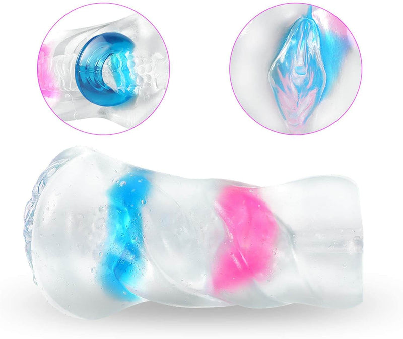 Portable Transparent Jelly Crystal Pocket Pussy With Cock Rings