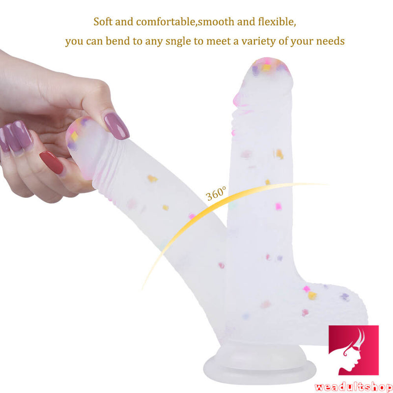 7.09in Colorful Particle Jelly Soft Dildo With Realistic Glans Veins