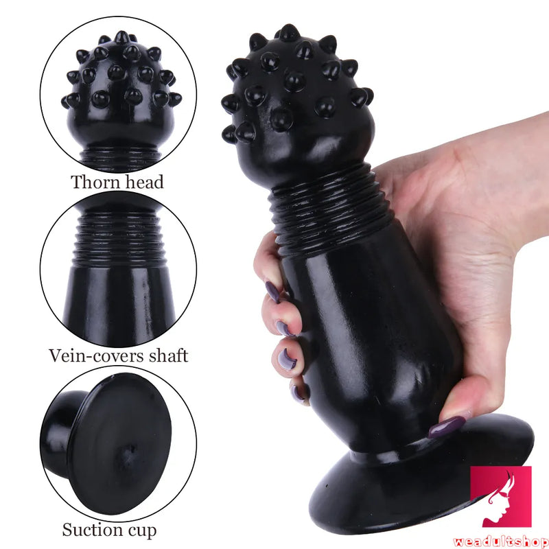 7.87in Black Girl Anal Spiked Dildo SM Butt Plug With Thorn