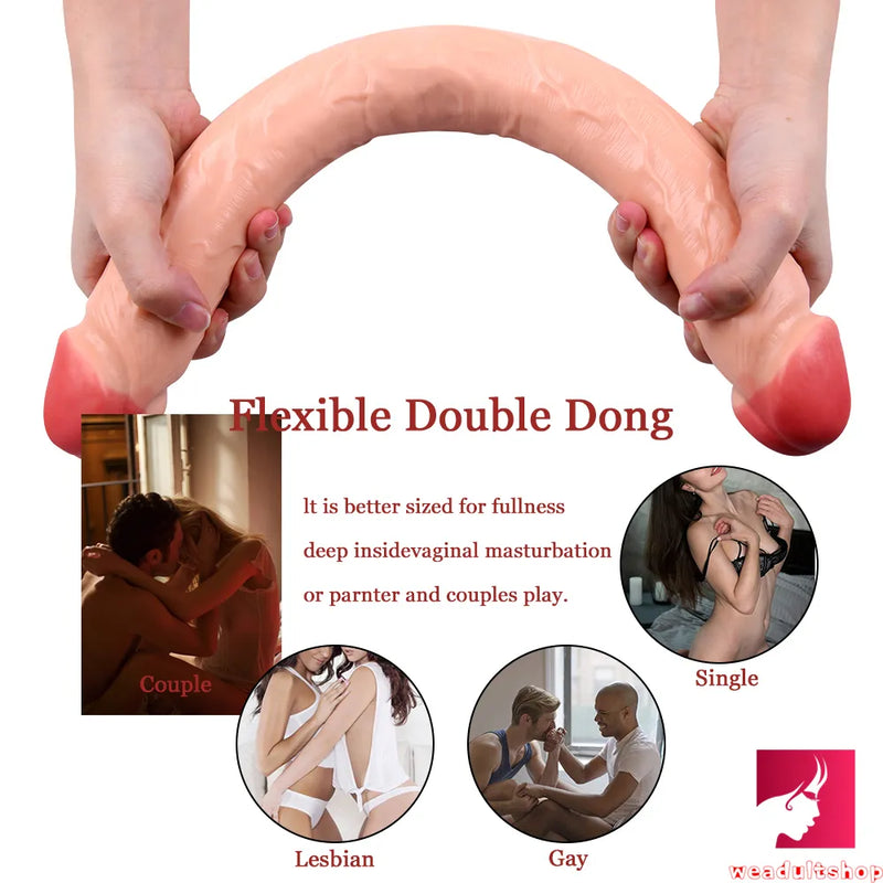 18.11in Long Skinny Dildo Smooth Double Soft Silicone Kiss Sex Toy