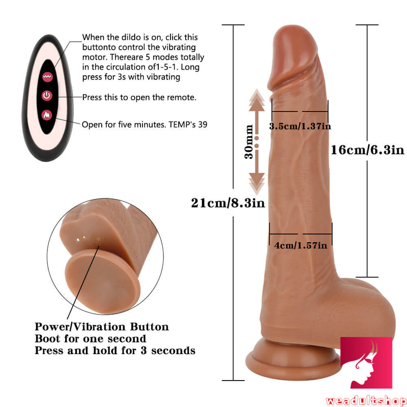 8.3in Wireless Silicone Heating Thrusting Vibrating Dildo Adult Toy