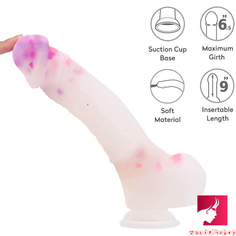 9.25in Colorful Big Jelly Silicone With Pink Particle Dildo Sex Toy