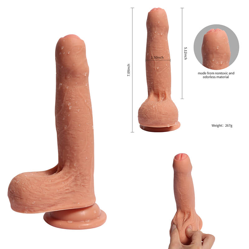 7.09in Realistic Uncut Dildo Double Layer Silicone Ultra Skin Dildo