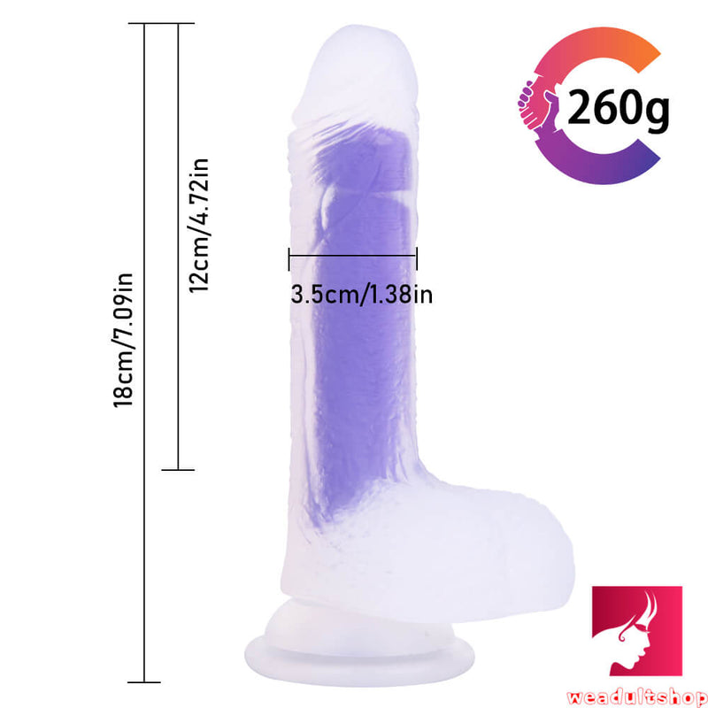 7.09in Amethyst Transparent Colorful Liquid Silicone Dildo